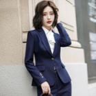 Jabot Blouse / Blazer / Mini Pencil Skirt / Dress Pants / Buttoned Vest / Set