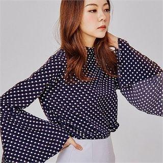Bell-sleeve Polka-dot Blouse