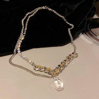 Layered Chain Necklace White & Gold - One Size