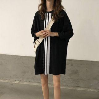 3/4-sleeve Color Block Mini T-shirt Dress