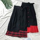 Patchwork Ribbon-waistline Midi Skirt