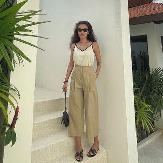 High-waist Plain Cargo Wide Leg Pants