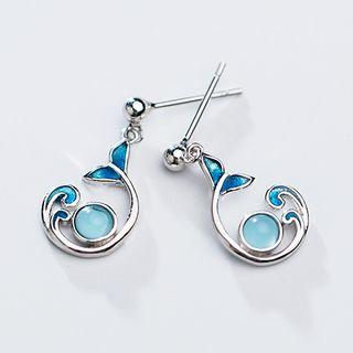 925 Sterling Silver Faux Crystal Whale Tail Dangle Earring 1 Pair - S925 Silver - Blue & Silver - One Size