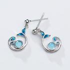 925 Sterling Silver Faux Crystal Whale Tail Dangle Earring 1 Pair - S925 Silver - Blue & Silver - One Size