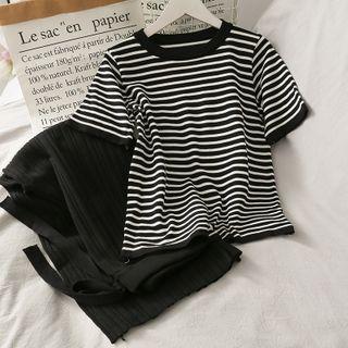 Set: Striped T-shirt + High-waist Wide Pants