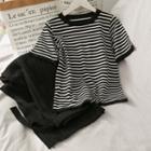 Set: Striped T-shirt + High-waist Wide Pants