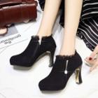 Chunky Heel Lace Trim Ankle Boots