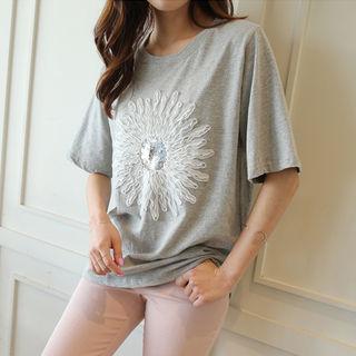 Short-sleeve Sequined-floral M Lange T-shirt