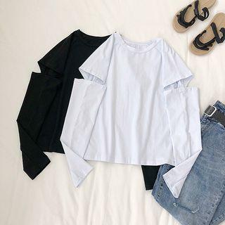 Removable Sleeve Round Neck Plain Top