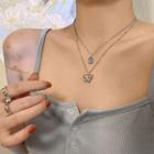 Butterfly Rhinestone Pendant Layered Choker Necklace - Silver - One Size