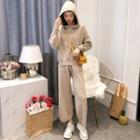 Set: Hooded Sweater + Wide-leg Knit Pants