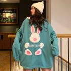 Rabbit Embroidered Mock Two-piece Hoodie