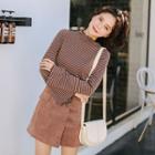 Long-sleeve Mock Neck Striped T-shirt
