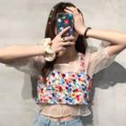 Sequined Camisole Top / Puff-sleeve Mesh Cropped Blouse