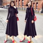 Long-sleeve Tie-neck Maxi Dress