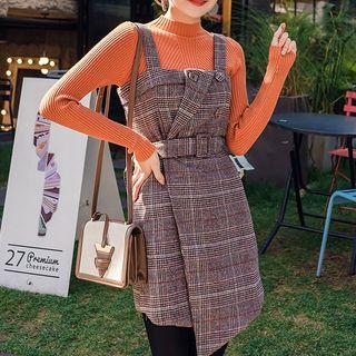 Set: Check Dress + Plain Long-sleeve Sweater
