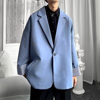 One-button Striped Lining Plain Blazer
