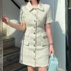 Short-sleeve Tweed Collared A-line Dress