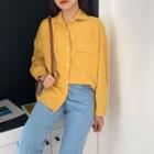 Long-sleeve Plain Loose-fit Shirt Yellow - One Size
