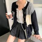 Color Block Cardigan Black & Gray & White - One Size