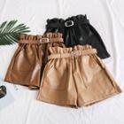 Faux-leather Paperbag High-waist Shorts