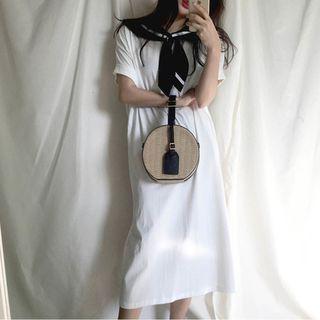 Sailor Collar Short Sleeve Midi Dress