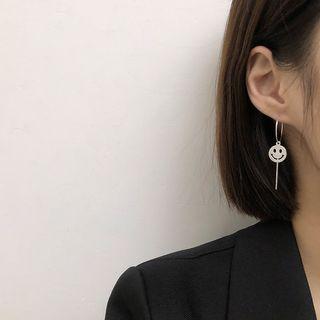 Silver Smiley Dangle Earring 1 Pair - Earring - Smiley Face - One Size