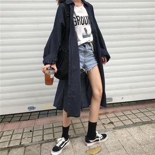 Plain Long-sleeve Loose-fit Shirt As Figure - One Size