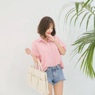 Short-sleeve Checked Cotton Shirt