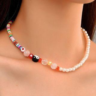 Yin And Yang Faux Pearl Choker 01 - Pink & Green & Blue - One Size