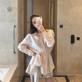 Set: Tie Waist Plain Shirt + Shorts