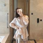 Set: Tie Waist Plain Shirt + Shorts