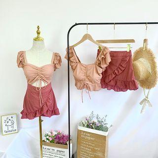 Ruffled Drawstring Swim Top / Swim Skirt / Swim Dress / Set