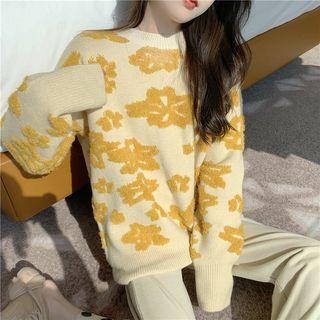 Flower-embroidered Loose-fit Sweater Yellow - One Size