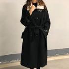 Fleece-collar Double-breasted Belted Trench Coat