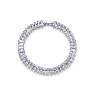 Simple Bright Geometric Rectangular Cubic Zirconia Bracelet 19cm Silver - One Size