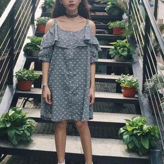 Patterned Cutout Shoulder Dress