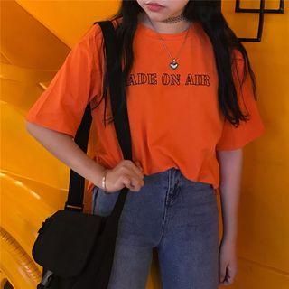 Lettering Short-sleeve T-shirt Orange - One Size