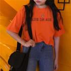 Lettering Short-sleeve T-shirt Orange - One Size