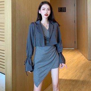 Striped Crop Blazer / Long-sleeve Mini Sheath Dress