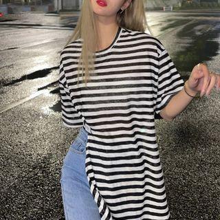 Side Slit Striped T-shirt