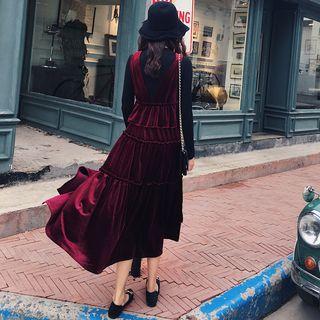 Sleeveless Midi A-line Velvet Dress