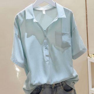 V Neck Short Sleeve Blouse