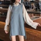 Ruffle Trim Blouse / Sleeveless Knit Dress
