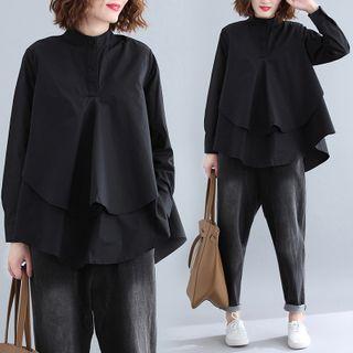 Mock-turtleneck Layered Blouse Black - One Size