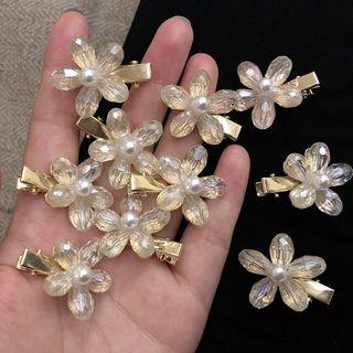 Rhinestone Flower Hair Clip 1 Pc - Gold - One Size