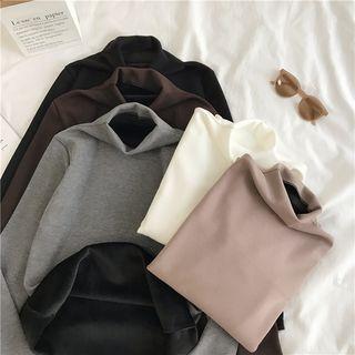 Fleece-lined Turtle-neck Long-sleeve Top