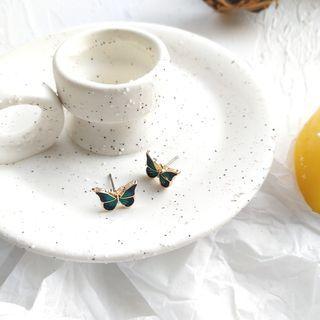 Glaze Butterfly Earring 1 Pair - Silver Needle Earring - Dark Green - One Size