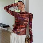 Long-sleeve All-over Print Mock-neck Top