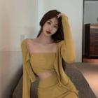 Bandeau / Drawstring Pencil Skirt / Cardigan / Set